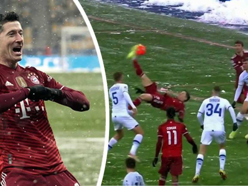 Robert Lewandowski ha marcado un golazo de chilena en el partido Dinamo de Kiev-Bayern Múnich por la Champions League.