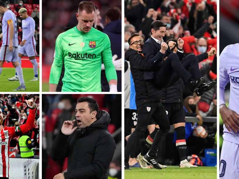 Las imágenes de la dura eliminación del FC Barcelona en la Copa del Rey tras caer (3-2) contra el Athletic Club de Bilbao en los octavos de final en un partidazo en San Mamés.