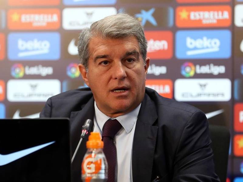 Joan Laporta en la conferencia de prensa en la que se pronunció sobre la destitución de Ronald Koeman.