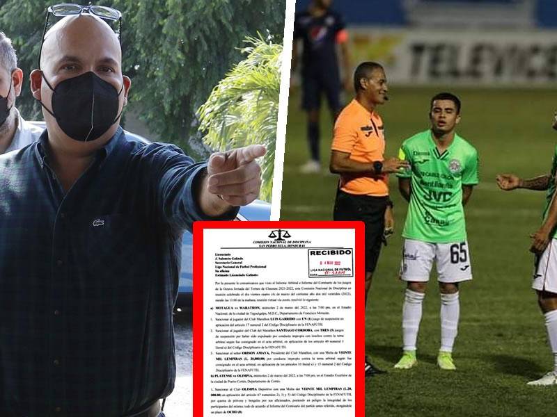 Jugadores y el presidente de Marathón, Orinson Amaya, recibieron castigos por parte de la Comisión de Disciplina.