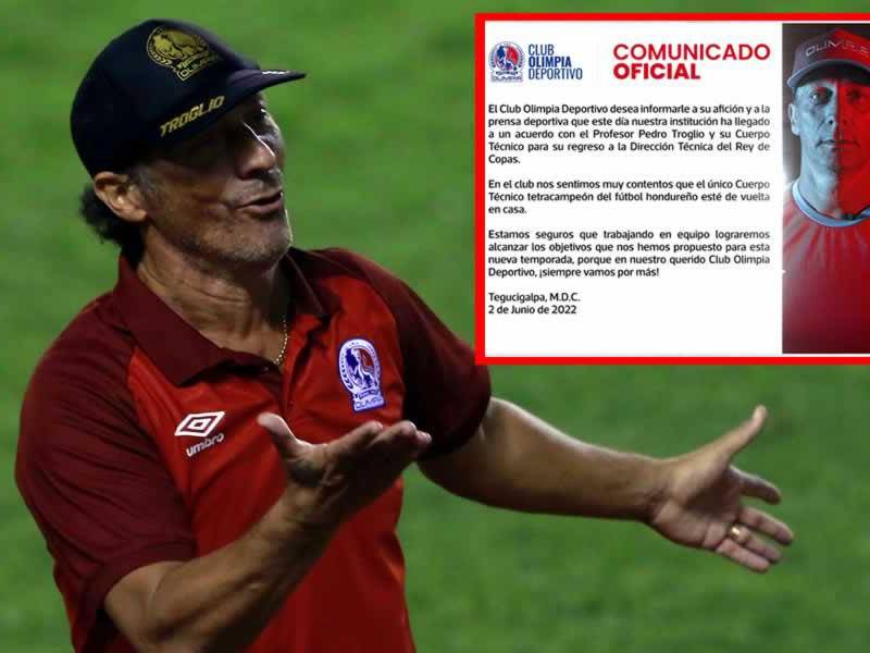 Pedro Troglio regresa a Honduras para tomar el cargo de entrenador del Olimpia.