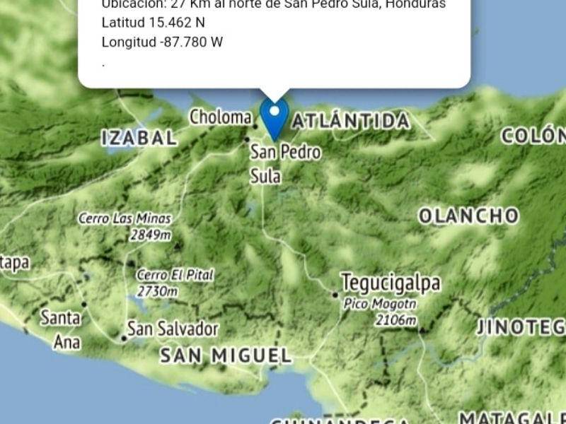 Ubicación del epicentro del sismo que se sintió en varios municipios de la región hondureña.