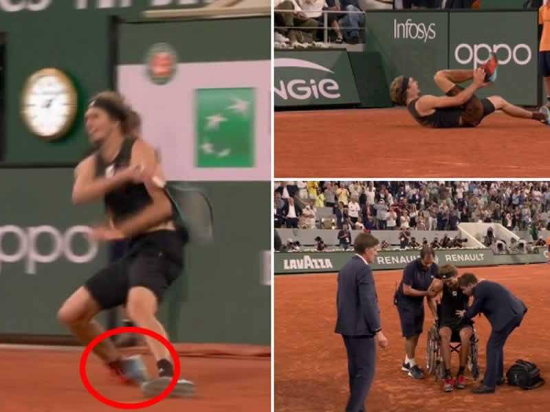 El tenista alemán Alexander Zverev se lesionó tras se torcerse el tobillo derecho en el juego ante Rafael Nadal.