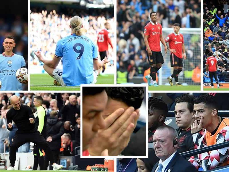 Las imágenes de la goleada que le metió el City (6-3) al United en el Derbi de Mánchester en el Etihad Stadium, donde Cristiano Ronaldo sufrió desde el banquillo y Erling Haaland volvió a deslumbrar con otro triplete.