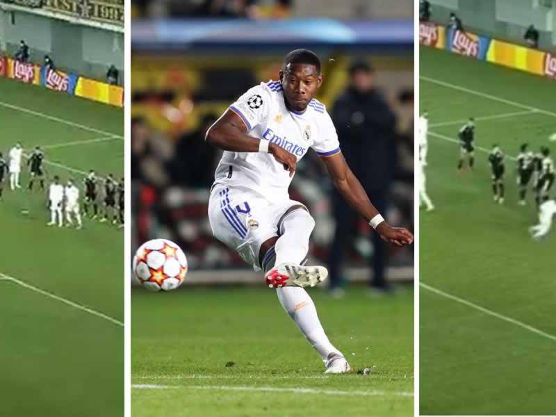 David Alaba marcó de tiro libre el primer gol del Real Madrid contra el Sheriff en Moldavia.