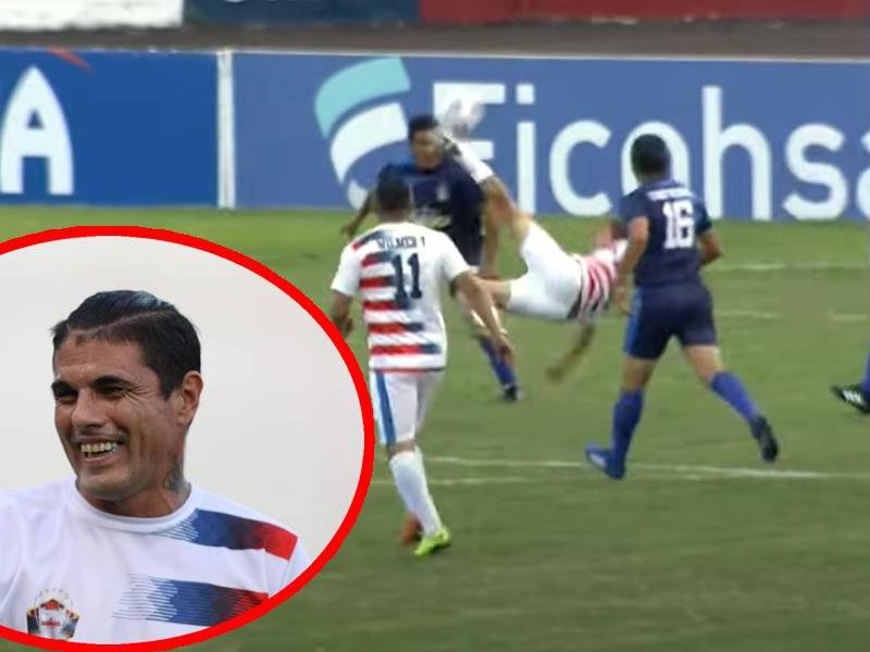 Ramiro Bruschi se lució con un tremendo golazo de chilena en el partido benéfico entre leyendas de Olimpia y Motagua en el estadio Nacional.