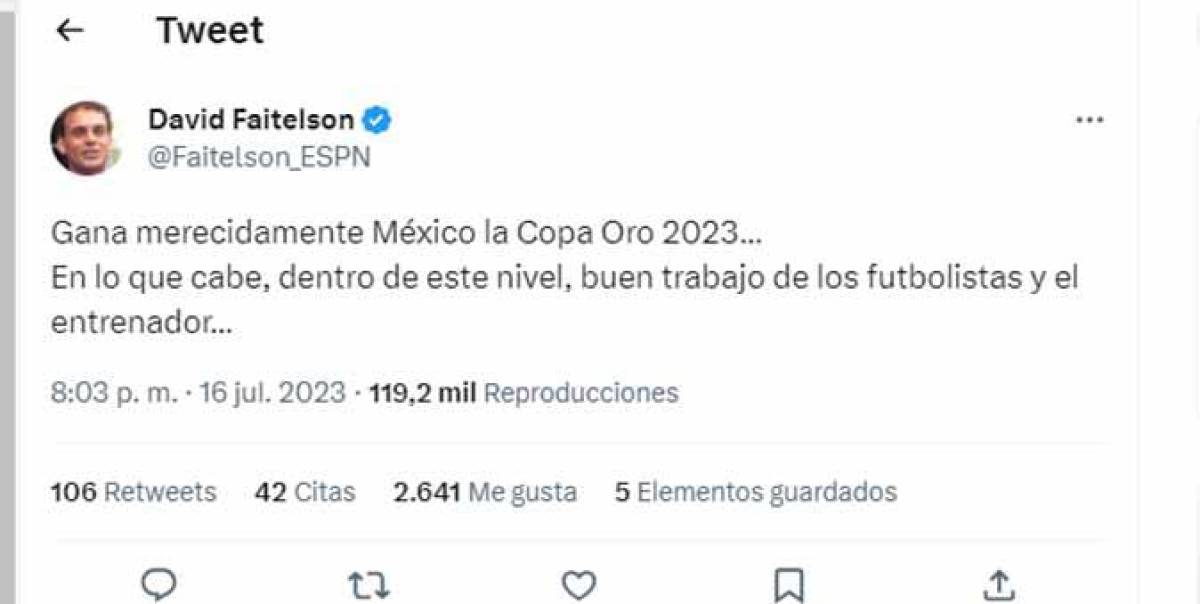 David Faitelson dejó varios mensajes sobre la final y la conquista de la Copa Oro. Como pocas veces se le puede leer, en esta ocasión destacó a los futbolistas y al DT de México.