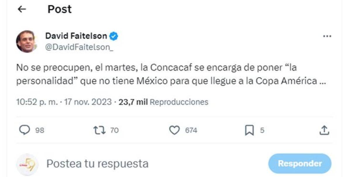 Faitelson dejó una advertencia ya que señaló que Concacaf se encargaría de poner la “personalidad” que no tiene México para que llegue a la Copa América.