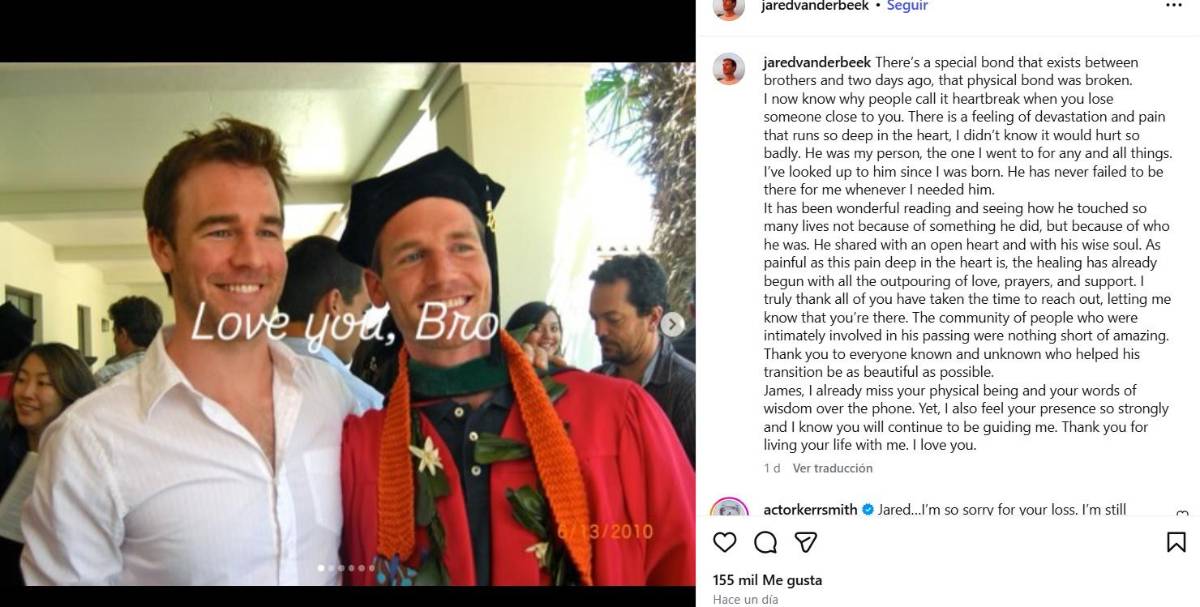 El hermano de James Van Der Beek está desconsolado