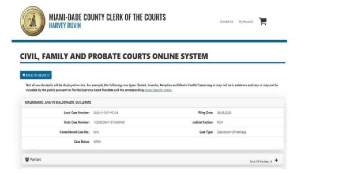 A la declaración de divorcio se le une una formula de la corte de Miami, en donde se ve el proceso de divorcio de los Maldonado con fecha del 3 de agosto del presente año.