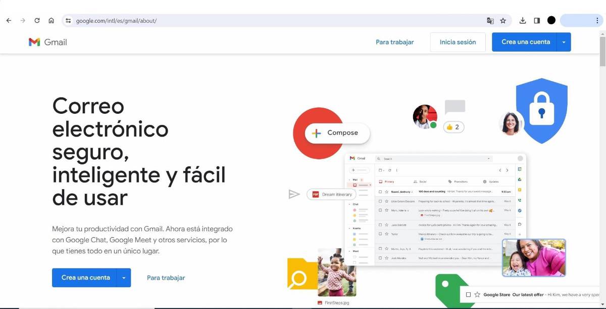 Fotografía cedida por Google donde se muestra la página de inicio de Gmail, un servicio gratuito de correo web de esta compañía tecnológica.