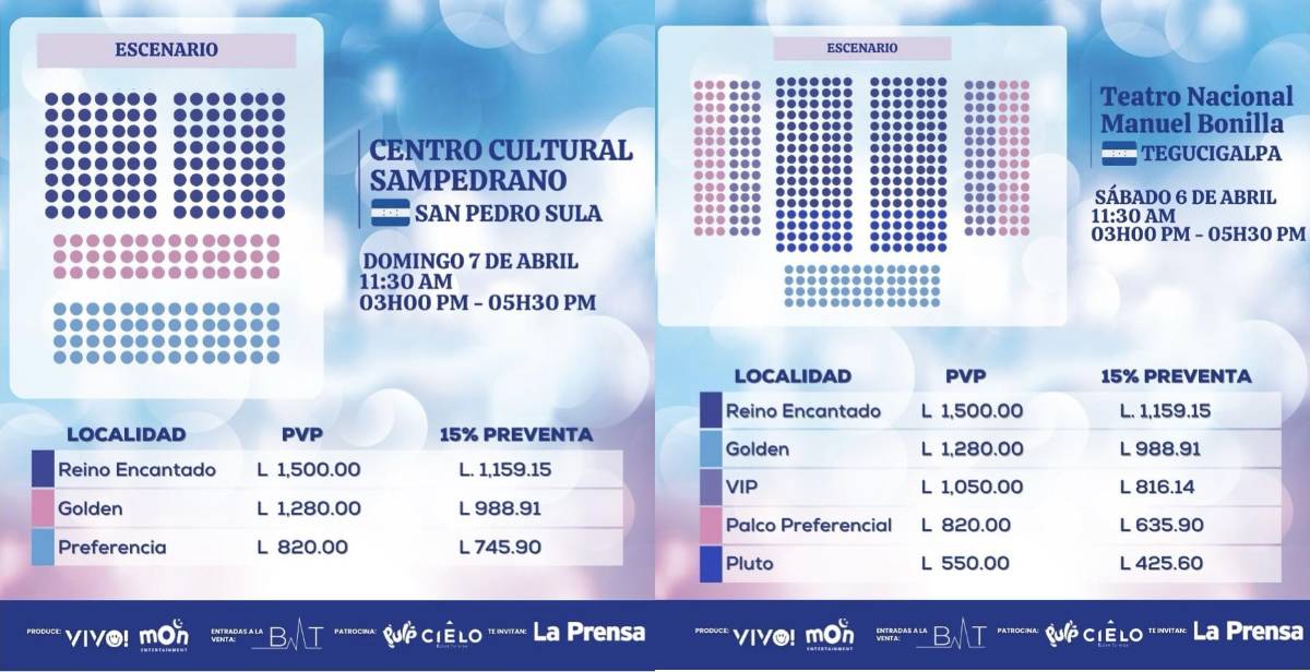 Los boletos ya están a la venta en www.bmtickets.com o en los kioscos de BMTickets ubicados en Torre Morazán y City Mall en Tegucigalpa o en el kiosco de City Mall en San Pedro Sula.