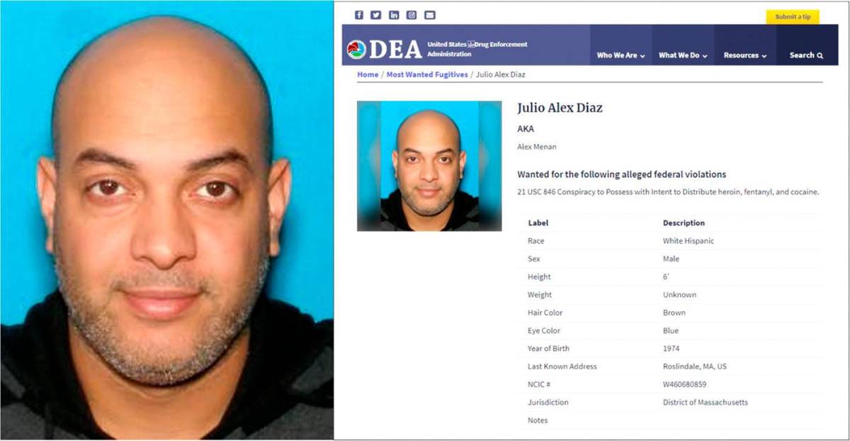 JULIO ALEX DÍAZ: Dominicano perfilado por la DEA por tráfico de heroína y cocaína. Vivió en Boston. Se desconoce su paradero. 