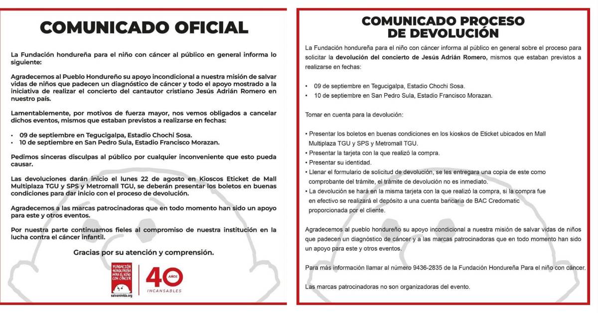 Estos son los comunicados que compartió la Fundación Hondureña para el Niño con Cáncer.