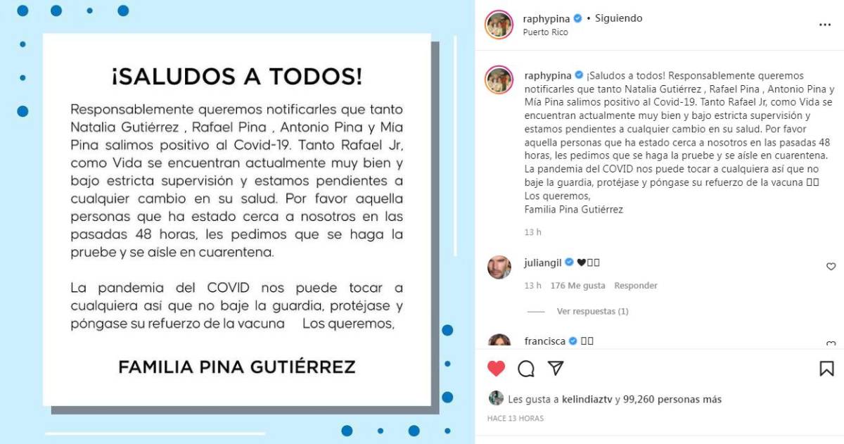 Raphy Pina compartió este comunicado en sus redes sociales.