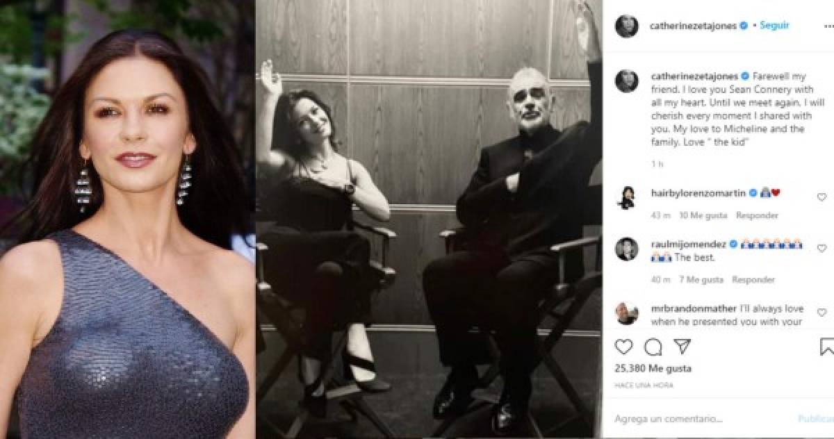 'Adiós amigo mío. Te amo Sean Connery con todo mi corazón. Hasta que nos volvamos a encontrar, apreciaré cada momento que compartí contigo. Mi amor por Micheline y la familia', escribió Catherine Zeta Jones en su cuenta de Instagram. La actriz galesa y el escocés trabajaron juntos en el filme 'La emboscada' (1999).