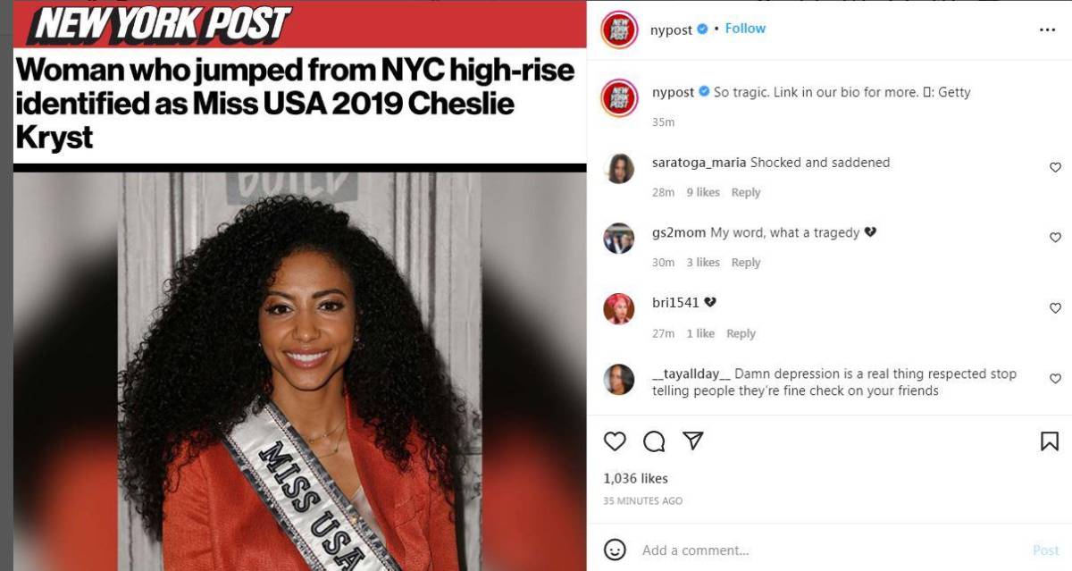 Cheslie Kryst, Miss USA 2019, muere al caer de un edificio