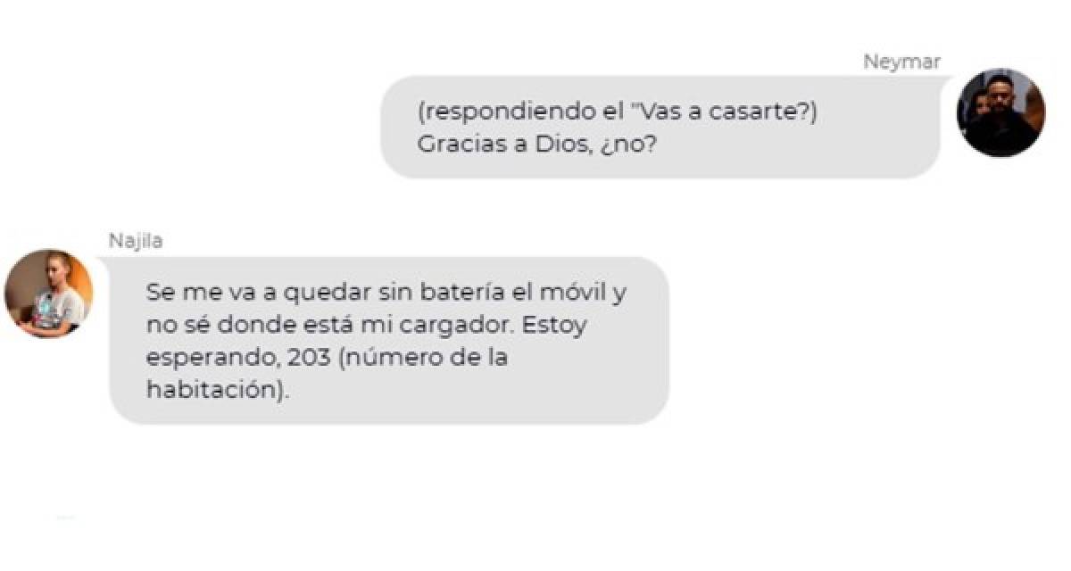 Después de filtrarse el video de Neymar y Najila Trindade en el hotel de París, ahora las televisiones Record y Globo han revelado esta conversación de WhatsApp entre el jugador y la modelo, un día después -el 16 de mayo- de la supuesta violación que denuncia la chica.