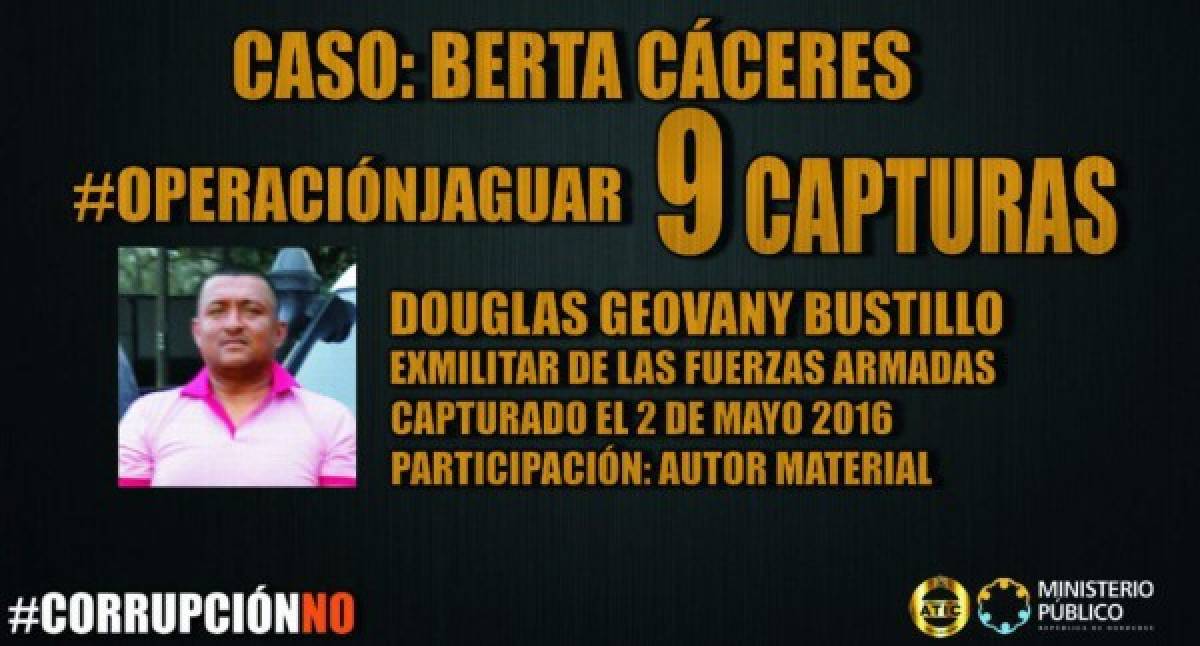 Douglas Geovanny Bustillo al igual que Sergio Ramón Orellana, fueron denunciados por el Consejo Cívico de Organizaciones Populares e Indígenas de Honduras (Copinh) por amenazas e intimidaciones. Bustillo, teniente retirado del Ejército, fungió como subjefe de seguridad de la empresa Desarrollos Energéticos Sociedad Anónima (DESA) que según la comunidad lenca dirigía grupos de asesinos y secuestradores en la zona donde se construiría la represa de Agua Zarca.