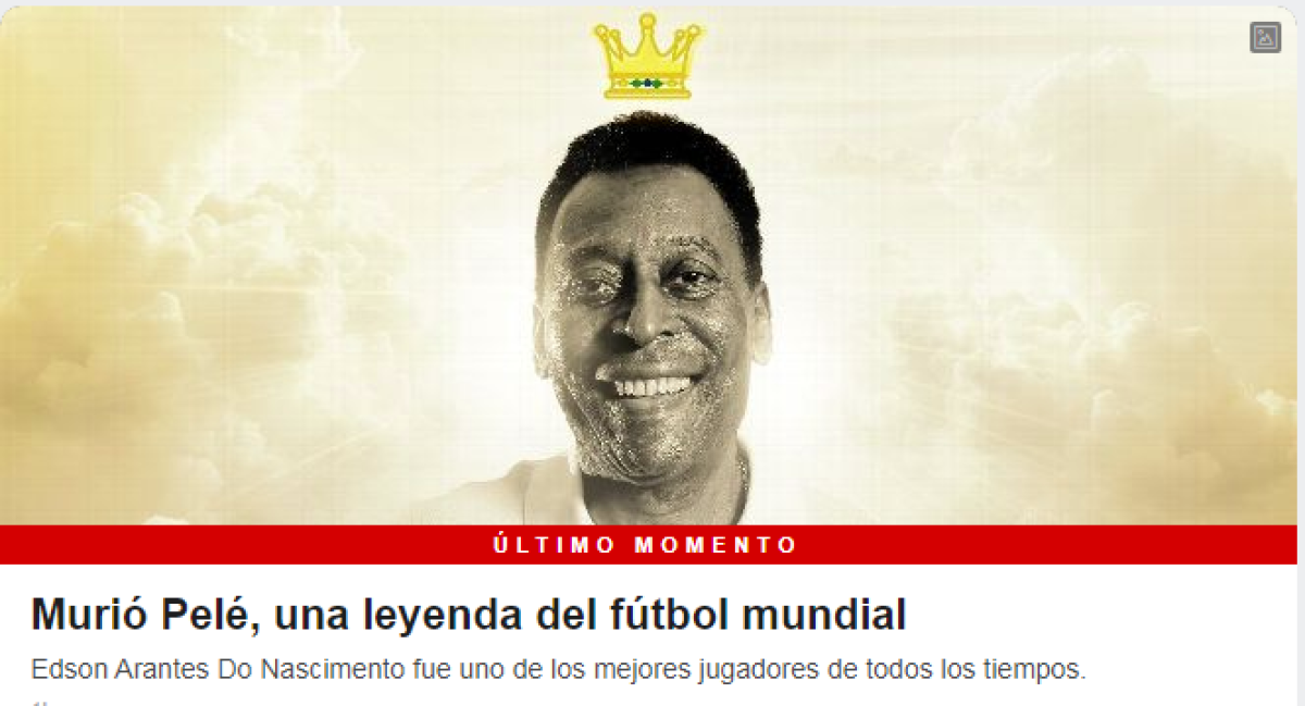 ESPN: “Murió Pelé, leyenda del fútbol mundial”.