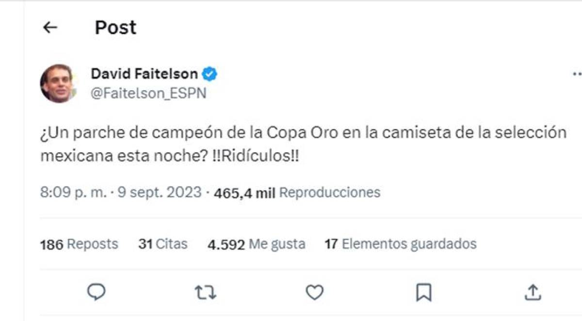 Faitelson cuestionó el hecho que México saliera con un parche de campeón de la Copa Oro y los tildó de “ridículos.”