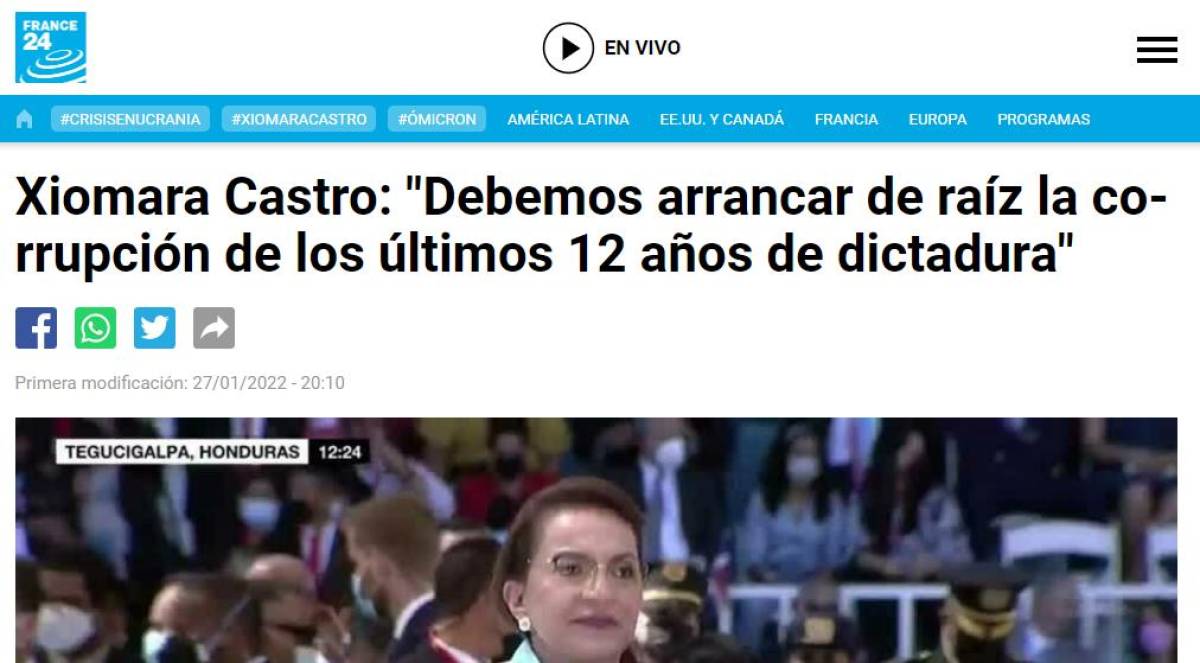 Medios internacionales destacan toma de posesión de Xiomara Castro en Honduras