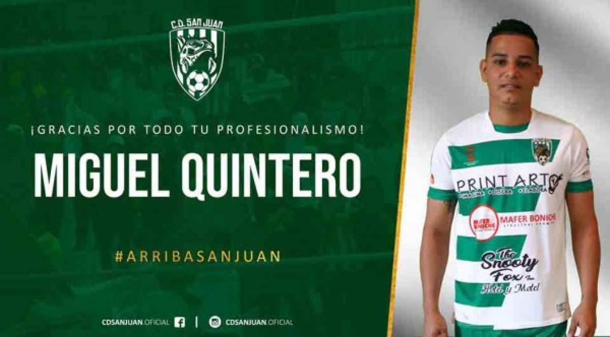 Miguel Quintero: El San Juan de la Liga de Ascenso anunció la salida del jugador hondureño.