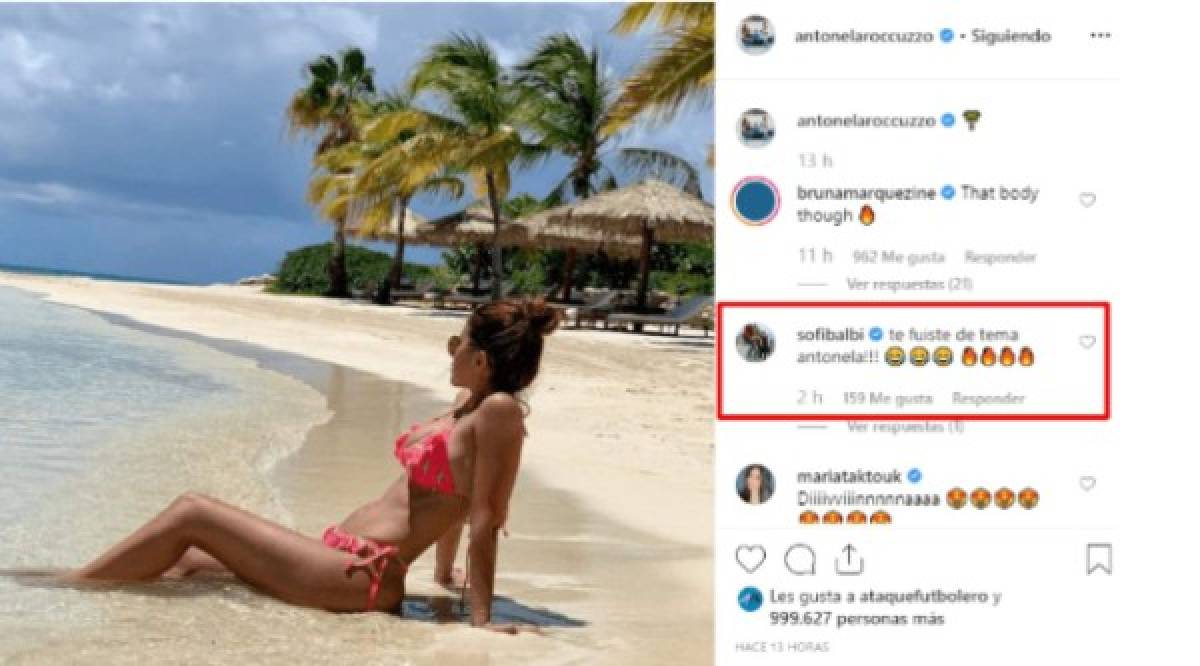 La imagen de la bella Antonela obtuvo más de un millón de 'me gusta', que hasta la esposa de Luis Suárez, Sofía Balbi tuvo que comentar tremenda foto, 'Te fuiste de tema' le dijo Balbi.