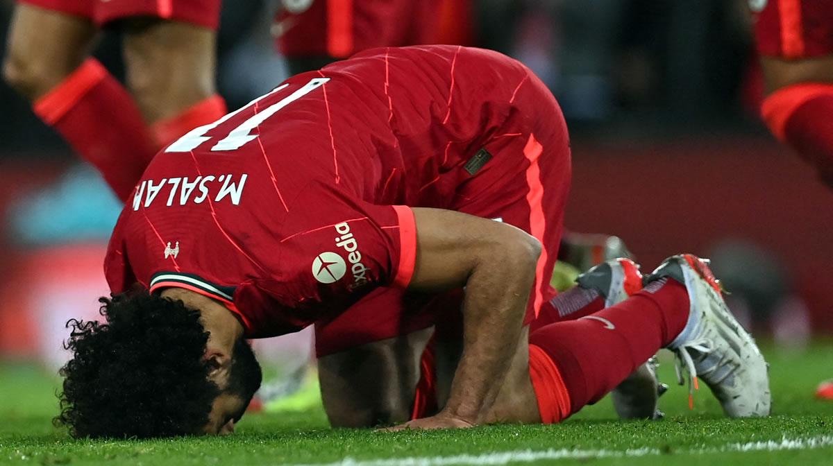 Así celebró Mohamed Salah su gol ante el Arsenal.