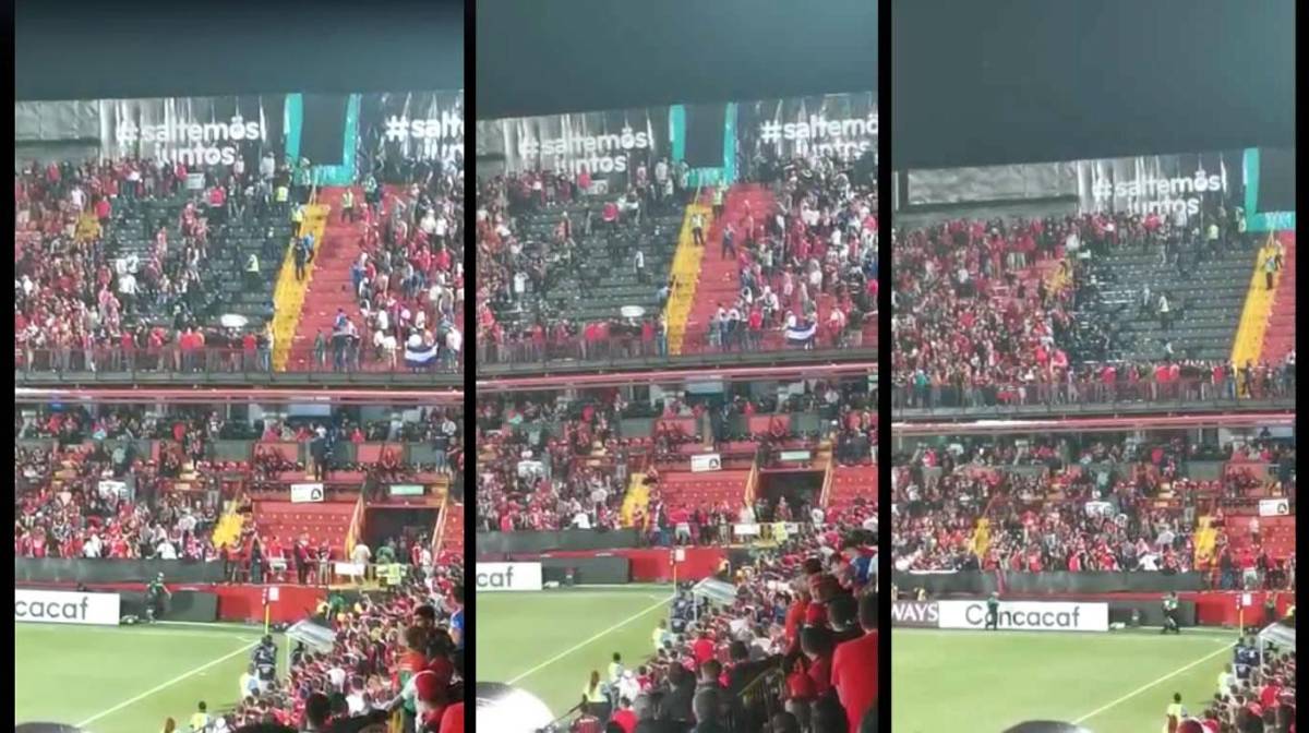 Los aficionados del Alajuelense comenzaron la bronca contra los hinchas del Olimpia.