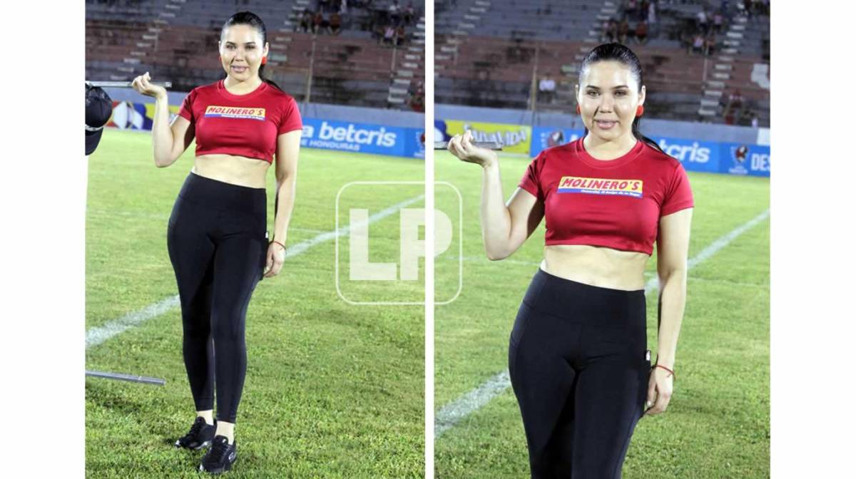 Otra guapa edecán que se paseó por la cancha del estadio Ceibeño.