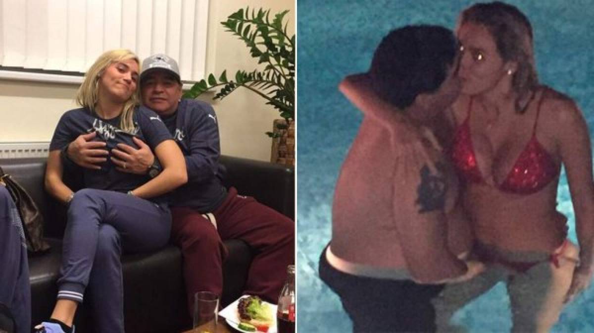 La pareja ha sido captada de manera indiscreta, con Diego Maradona realizando una pícara caricia a Rocío Oliva.