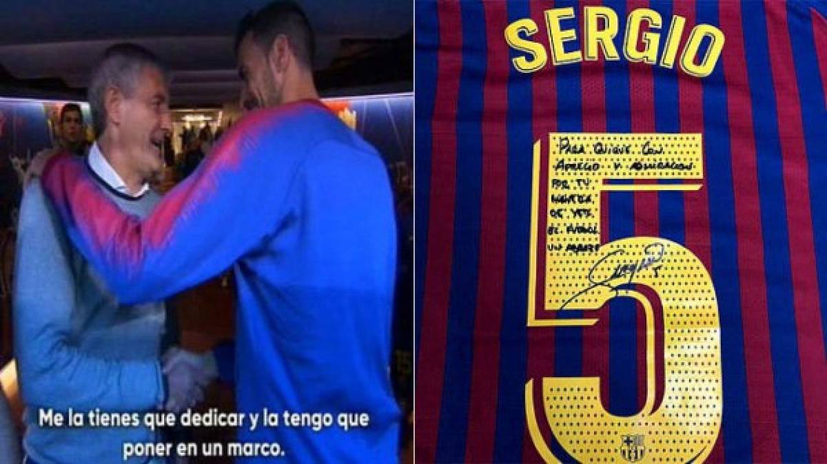 En una de sus visitas al Camp Nou, Sergio le regaló una camiseta firmada. La frase: 'Para Quique con estima y admiración por tu manera de ver el fútbol. Un abrazo'