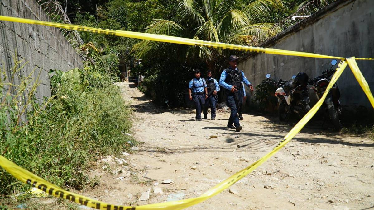 Agentes de la policía recorren la zona aledaña donde se cometieron los crímenes.