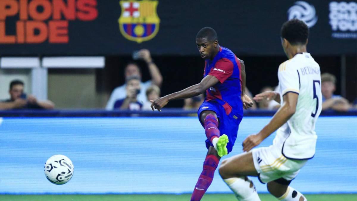 El disparo de Dembelé que terminó en el fondo de las redes.