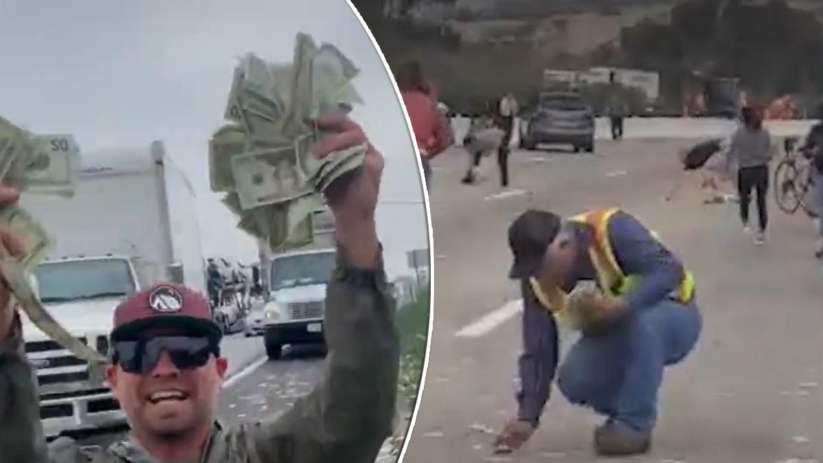 Dólares salen volando de un carro blindado en autopista de California