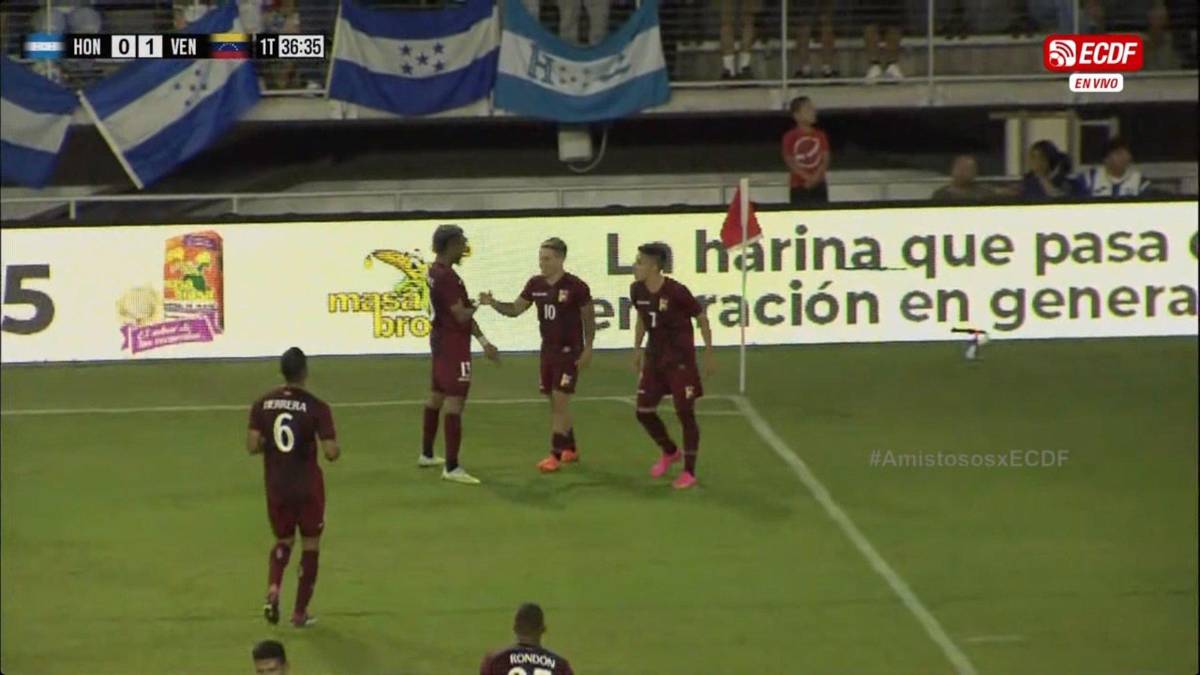 El festejo de Soteldo tras anotarle a Honduras.