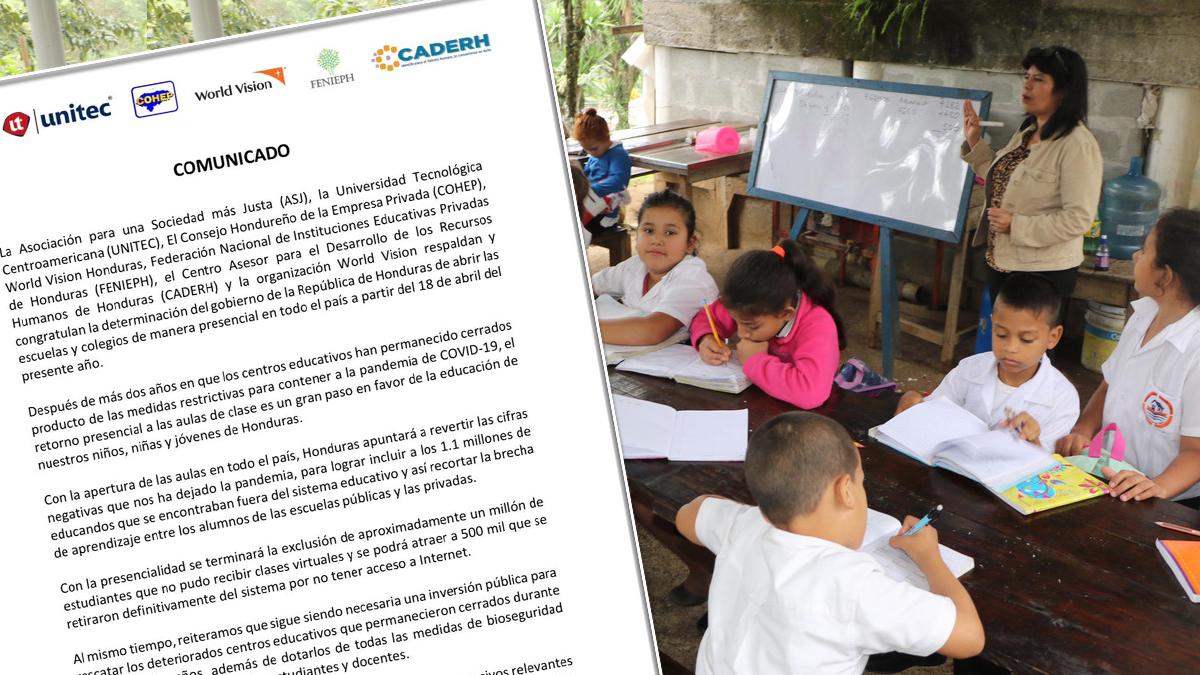 Organizaciones respaldan abrir centros educativos de manera presencial en Honduras