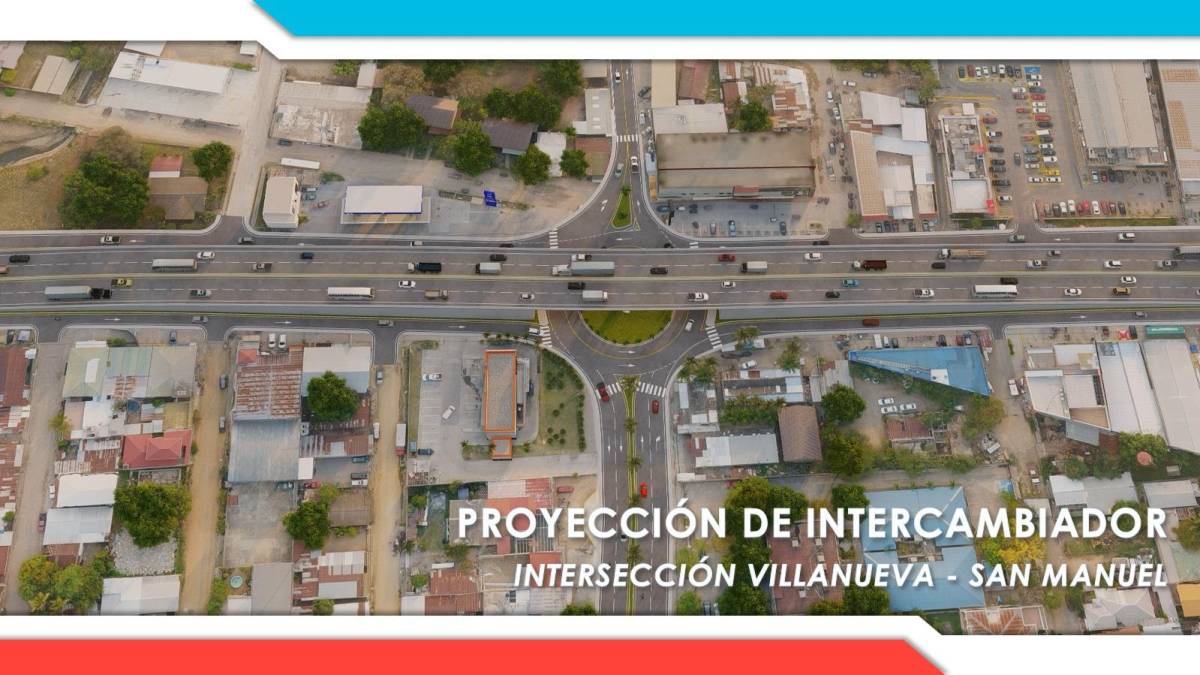 Representación gráfica de cómo quedará el intercambiador en la intersección de la ruta Villanueva - San Manuel y la CA-5 Norte.
