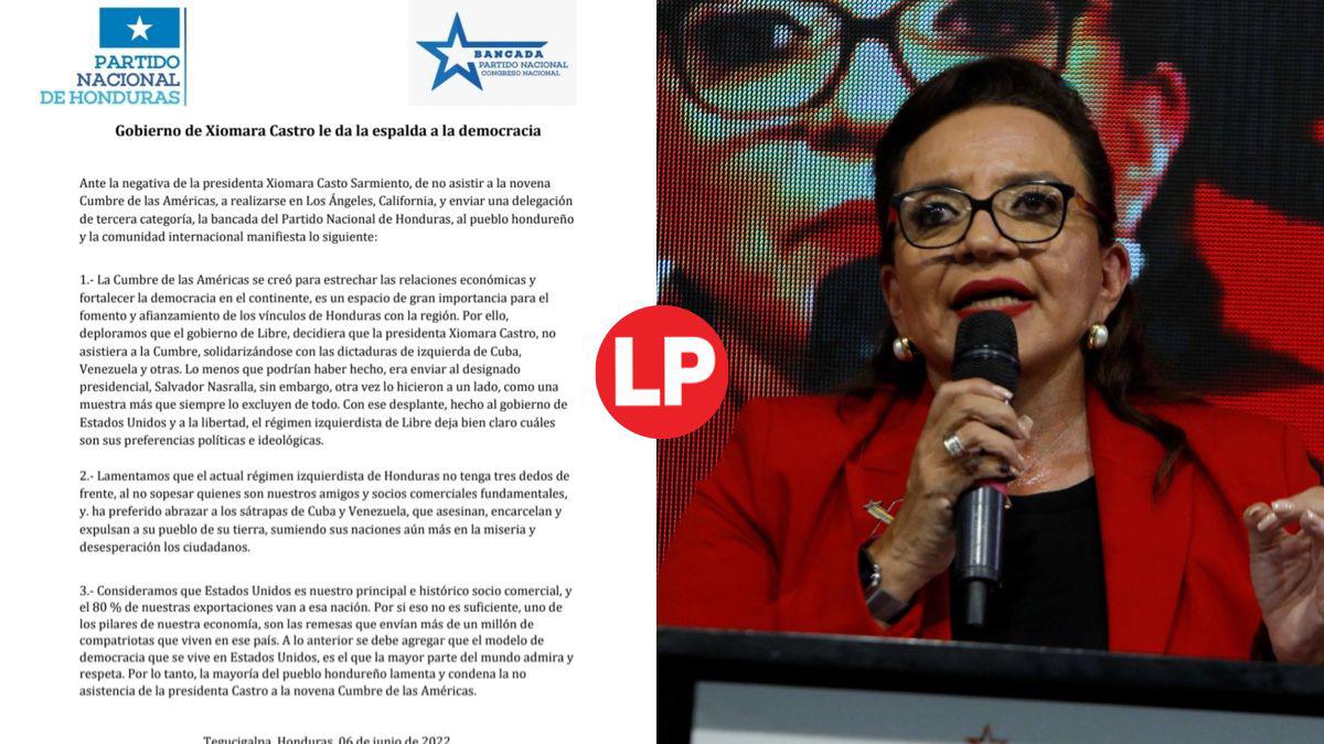 Partido Nacional lamenta decisión de Xiomara Castro de no acudir a Cumbre de las Américas