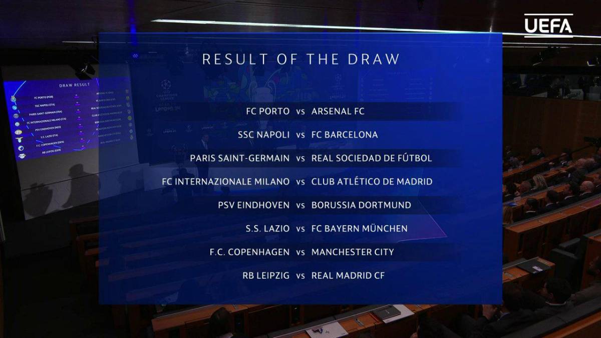 Los cruces de octavos de final de la Liga de Campeones de Europa.