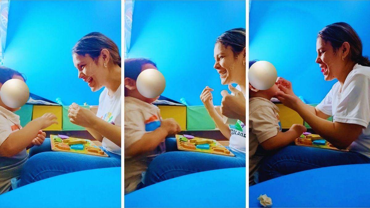 $!<b>La doctora Fuentes en una de las terapias de lenguaje con uno de sus pacientes.</b>