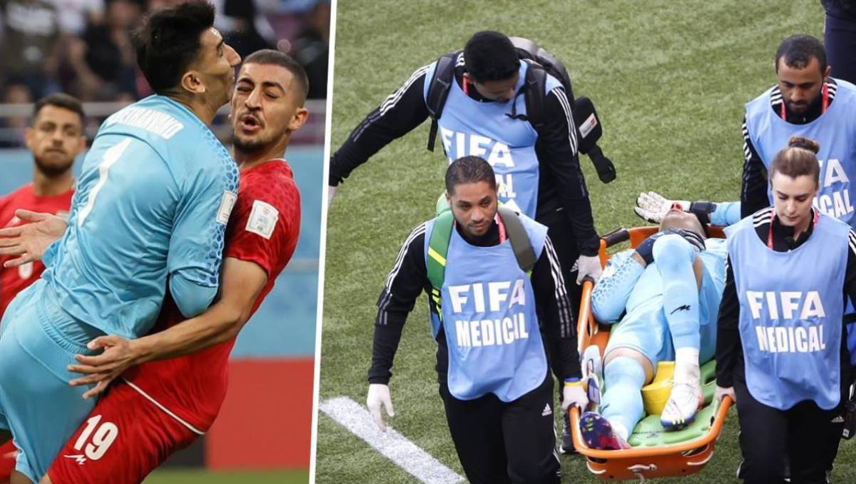 ¡Fuerte choque! Portero de Irán se retiró en camilla durante el partido ante Inglaterra