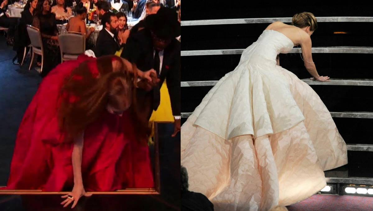 Jessica Chastain se cae en los SAG y la comparan con Jennifer Lawrence