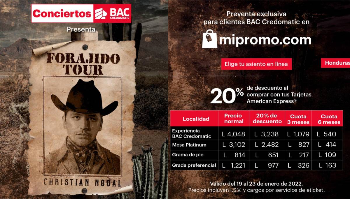 Los precios de las diferentes localidades. Los boletos están a la venta en www.mipromo.com.