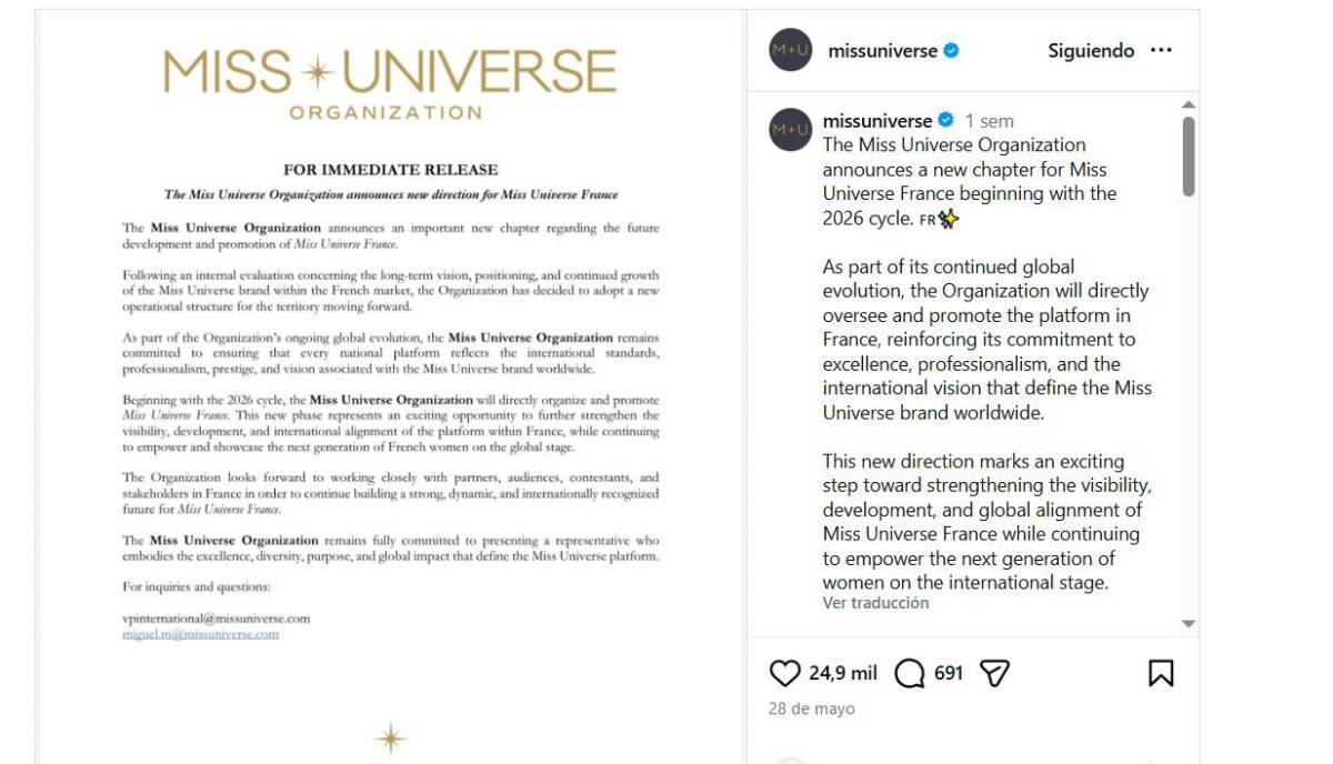 Francia anuncia que sale de la organización Miss Universo