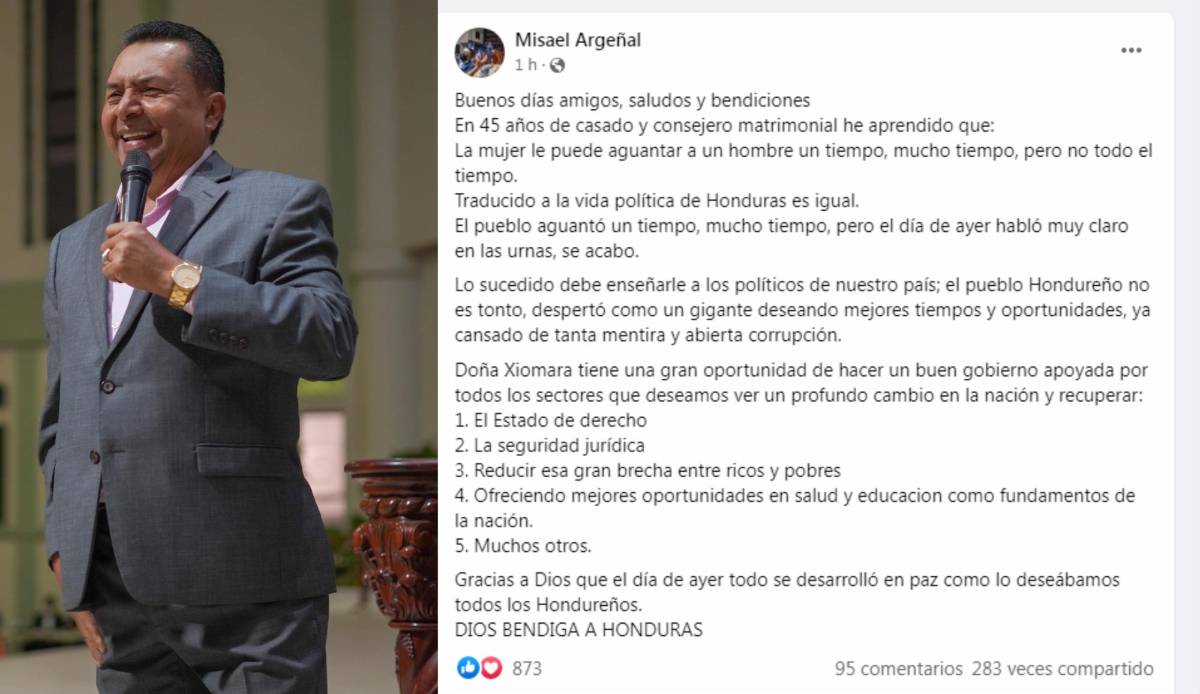 El pastor compartió este mensaje en su cuenta oficial de Facebook.