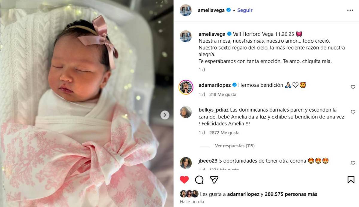 La Miss Universo 2003, Amelia Vega, dio a luz a su sexto hijo