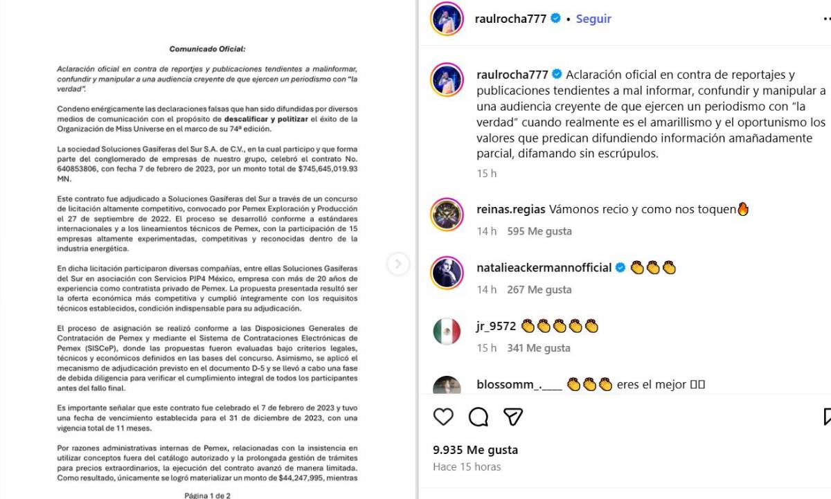 Raúl Rocha niega fraude en la elección de Miss Universo 2025
