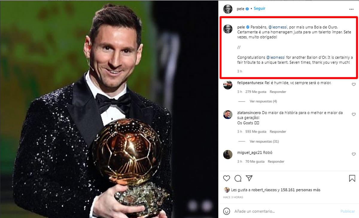 El mensaje de Pelé en Instagram para Messi.